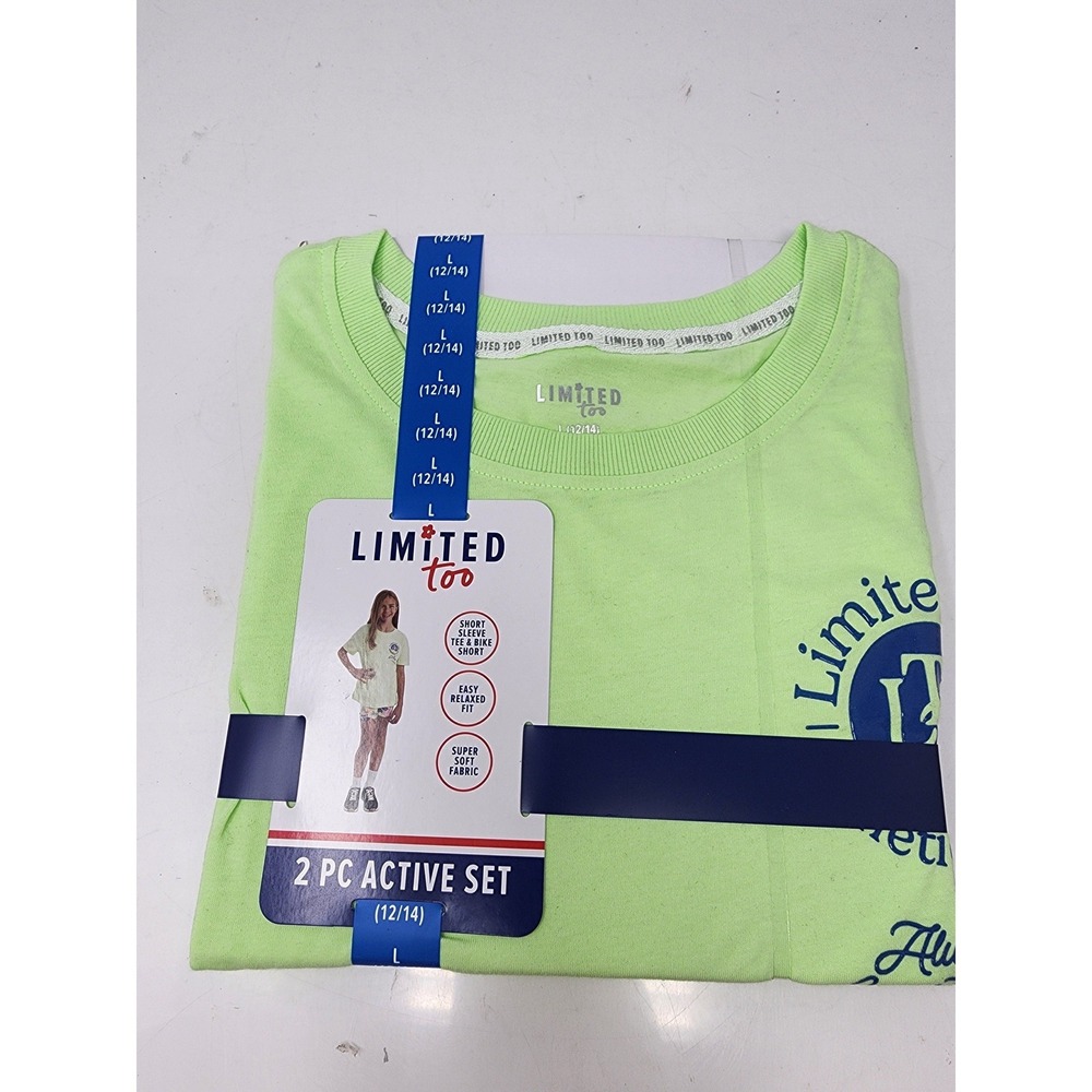 Limited Too Girls Tee Shorts Set Green Cotton Blend Athletic Size Large